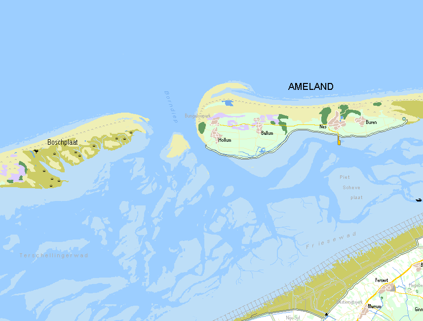 Kaart van Ameland, Terschelling Boschplaat en Friese Wad