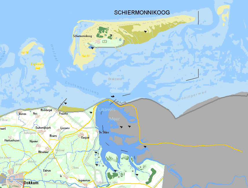 Kaart van Schiermonnikoog en Lauwersmeer