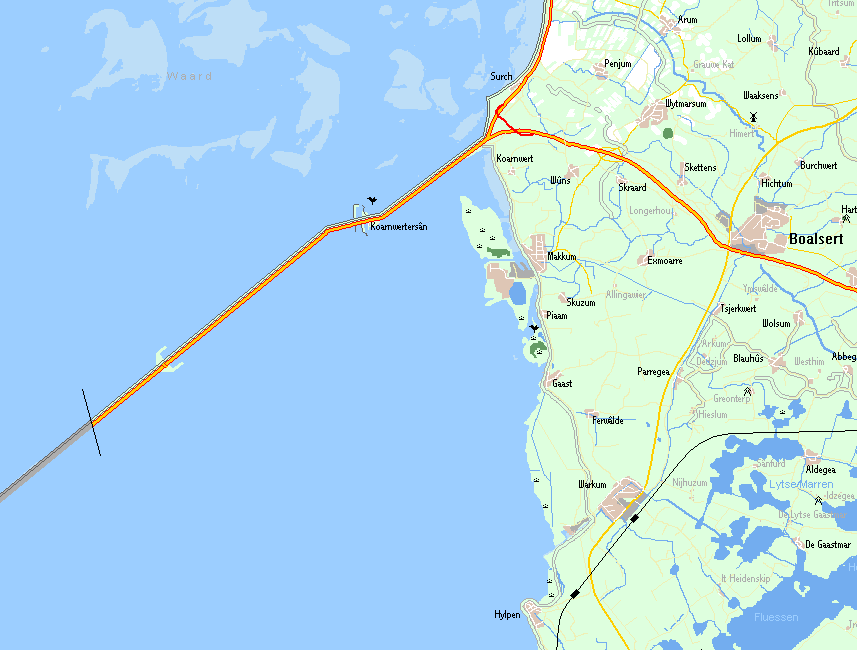 Kaart van de Afsluitdijk en IJsselmeerkust