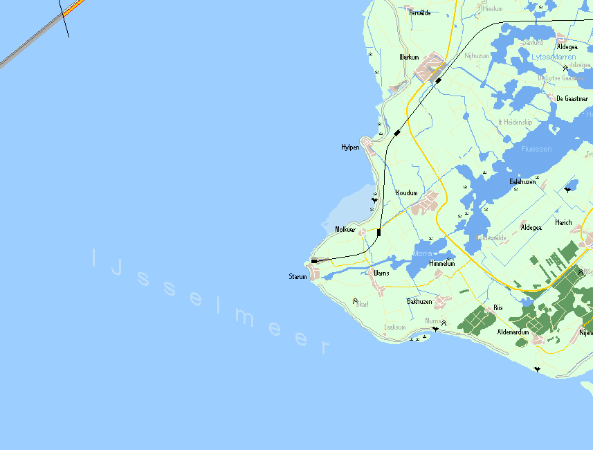 Kaart van IJsselmeer, Hylpen en Starum